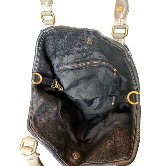 Marc Marc by Jacobs Black Taupe Leather Handbag Satchel Shoulder Bag Crossbody - Picture 14 of 16